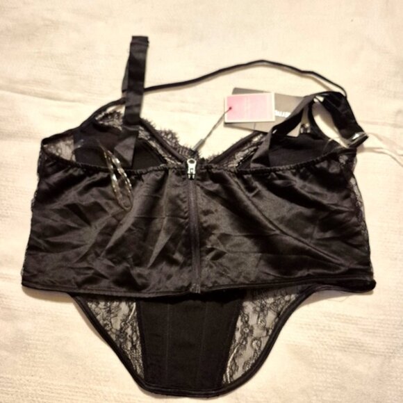 PRETTYLITTLETHING women's size 12 black satin mix thick strap corset New - Picture 4 of 9